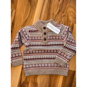 Janie and Jack Fair Isle Sweater Kid 12-18 Months Brown NWT Mock Neck Button new
